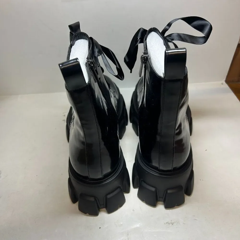 SMASH Womens 14 M Black Patent Nia Ribbon Laced Platform Booties NIB RZ6